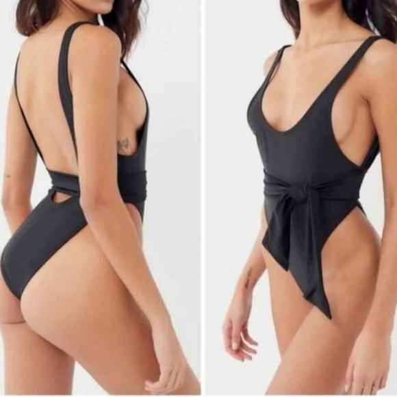 New Ris-k swim black one piece ties in front Small High Rise cheeky - Picture 3 of 6